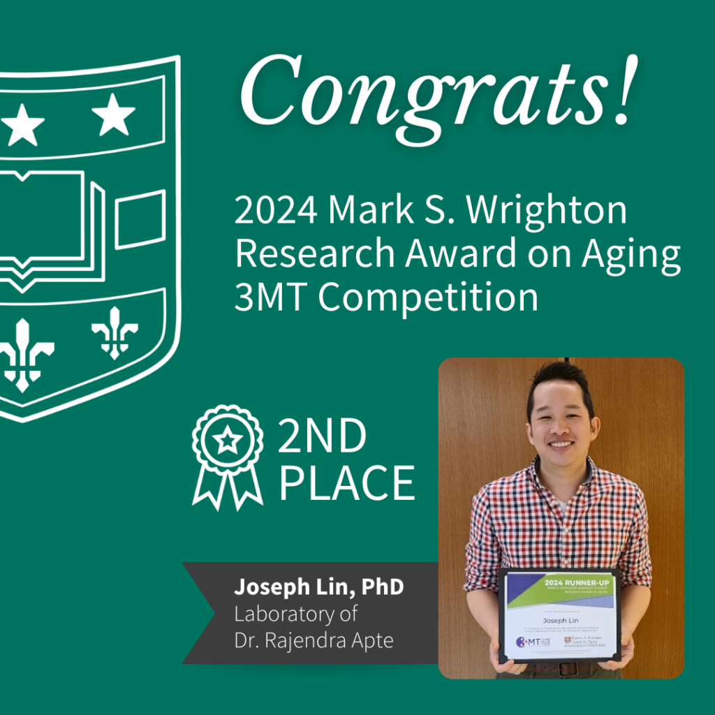 Joseph Lin, PhD wins 2nd place in 2024 Mark S. Wrighton Research Award on Aging 3MT Competition